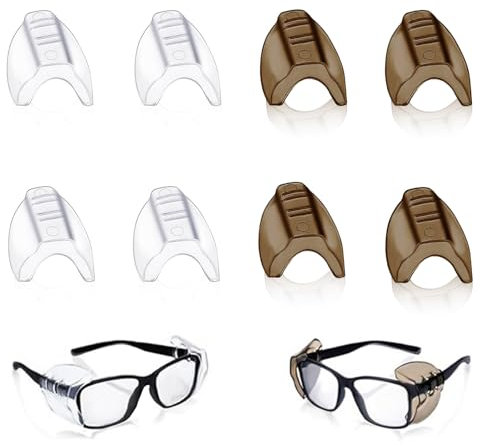 qhklew 8 Stück Schutzbrillen Seitenschilder, Brillen Seitenschutz, Flexibler Aufsteck Seitenschutz für Korrekturbrillen, Sonnenbrille Seitenschutz, Kleine Mittlere Brillen, Transparent, Schwarz