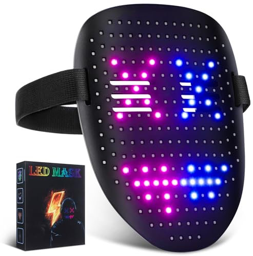 Maschera Viso A LED Luminosa,Maschera LED Ricaricabile Con Modalità Di Trasformazione Del Viso A Rilevamento Gestuale, 234 Perle Di Lampada LED, 50 Immagini Integrate, Adatta Per Cosplay Halloween