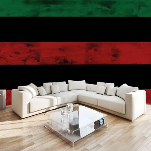 Photo Wallpaper Dark Green Black and Red Stripes Kids Children Bedroom Nursery Wall Mural W 200cm x H 140 cm Photo Mural Decoration for Living Room Bedroom Paper Poster Black African Painting Flag