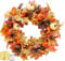 Autumn wreath 45cm Artificial Wreath Maple Leaves Pumpkin Flower Garland Autumn Halloween Thanksgiving Day Front Door Wall Hanging Decoration Pumpkins Berries and Pine cones (Orange-3)