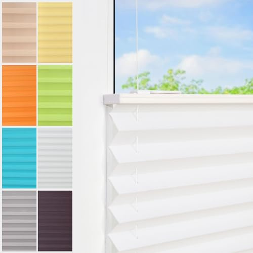 Plissee Ohne Bohren klemmfix,70x100cm（BxH,Weiß,Easyfix Faltrollo mit Klemmträger, Klemmfix ohne Bohren, Lichtschutz, Verschpannt