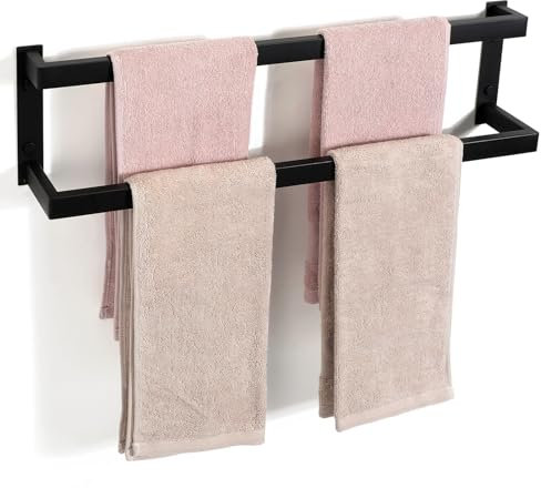 Womamny Handtuchhalter Schwarz, 60 cm Doppellagiger Gästehandtuchhalter, Handtuchregal Edelstahl, Wandmontage Badetuchhalter, für Küche und Badezimmer