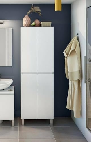 Dmora Mobile Colonna Sarasota, Pensile Bagno o Cucina, Armadio Alto Multifunzione, Mobiletto Multiuso, 60x35 h182 cm, Bianco Lucido