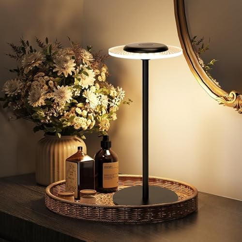 Aigostar LED Akku Tischlampe Kabellos, Nachttischlampe Touch Dimmbar mit RGB + Warmweiß 3000K, Stimmungslicht USB Aufladbar für Schlafzimmer, Restaurant, Wohnzimmer (Rund)