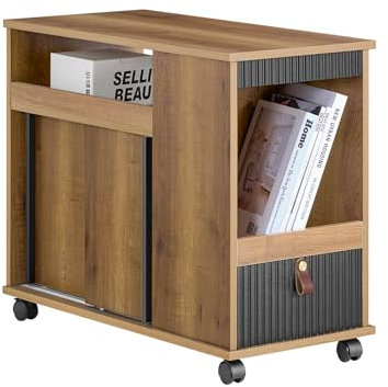 SoBuy File Cabinet on Wheels – Mobile Storage Cabinet with Sliding Doors, Printer Stand, Rolling Organizer for Office 35×75×61cm Brown FBT143-PF