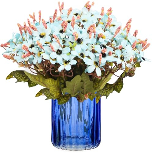 astylishome Faux Flowers that Look Real Blue Artificial Daisy Flowers Outdoor Spring Summer Decoration Fake Flowers Plastic Greenery Flower for Outside Hanging Garden and Wedding Party Decor 3403