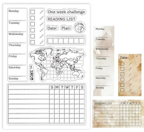 GLOBLELAND Retro Karte Buch Transparente Silikonstempel Wochenplaner Wöchentlicher Plan Klare Stamps Tagebuch Silikonstempel Für Kartengestaltung DIY Prägung Journaling