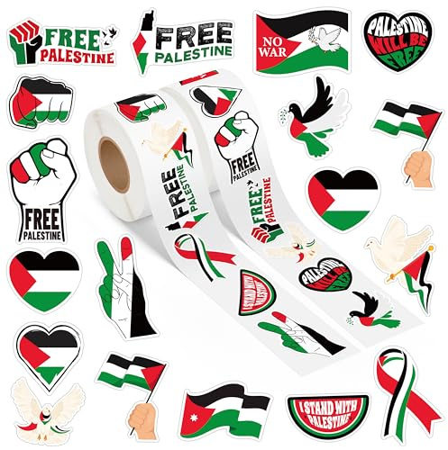 GoaePode Free Palestine Stickers Roll - 1000Pcs Self-Adhesive Gaza Freedom Themed Decals Motivational Reward Stickers DIY Art Craft Supplies Scrapbooking Stickers for Laptop Water Bottle