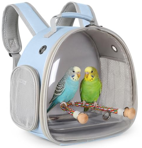 Petit sac à dos de voyage pour oiseaux, sac à dos de transport avec plateau en métal, perchoir pour perruches, calopsittes perruches, vétérinaires (bleu)