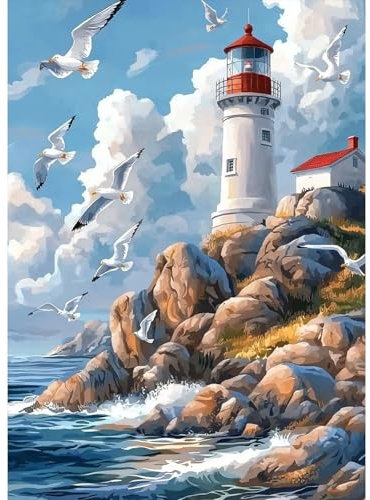 MAXBYE Phare Diamond Painting Art Kits pour Adulte, 5D Diamond Art Kits DIY Full Drill Paysage Marin Artisanat de Cristal D'art kit pour Débutant, Diamant Arts Crafts Maison Décor 30X40cm