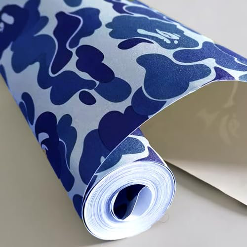TAOGIFT 17.7x117 Inches Self Adhesive Vinyl Blue Camouflage Contact Paper Wallpaper for Walls Cabinets Shelves Room Furniture Decal Removable