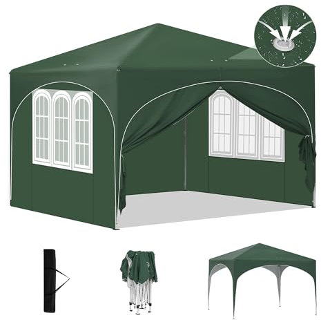 Laneetal Gazebo Pieghevole Pop-up 3x3 M, Pergola da Giardino, Tendone con Pareti Laterali, Gazebo per Campeggio, Feste, Spiaggia, Esterni, con Borsa per il Trasporto, Verde