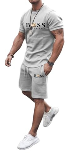 WAZHAKU Jogginganzug Herren Trainingsanzug Baggy Sportanzug Bequeme Atmungsaktive Sommer Outfit 2-teiliges Set mit Tshirts und Sporthose Stretch Fitnessanzug Activewear Streetwear Freizeitanzug