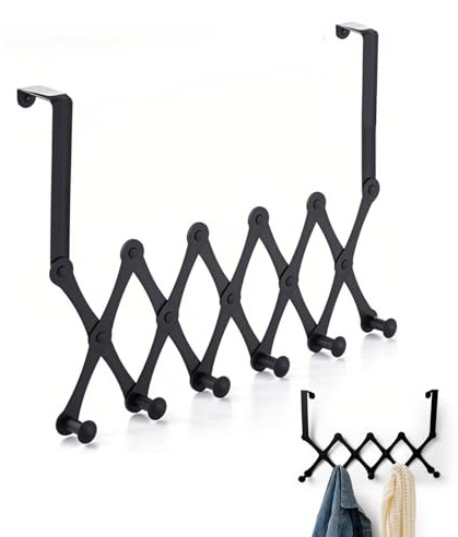 ORARTMM Door Hook for Hanging with 5 Hooks, Strong Coat Hook for Door, Door Hook for Hanging Jackets, Bags & More, Space Saving Door Hooks for Bathroom, Bedroom (1 Pack, Black)