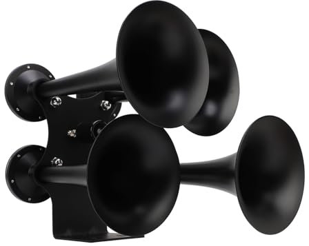 Tbest Train Horn Loud Sound 4 Trompeten Air Horn -Kit für Autolkribünde Boote LKW -Yacht, Hergestellt aus Metall, DC 12V / 24 V