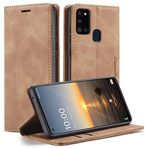 GerlWorld Hülle für Galaxy A21S, Leder Klapphülle Wallet, Braun | PU-Leder Wallet Case mit Kartenfächern, Standfunktion und stoßfester TPU-Schale – für Alltag, Arbeit und Reisen.
