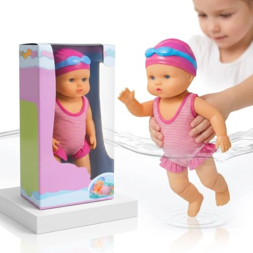 Toyana Swimming Baby Doll - 33 cm Lifelike Floating Doll with Moving Arms, Waterproof Bath & Pool Toy, Removable Outfit, Swim Doll for Bathtime Play, Children Age 3+