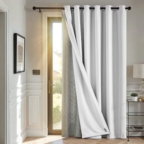 TOPICK Rideau Occultant Isolant Thermique, Blanc 200x260 Lot 1 À Œillets | Anti Chaleur et Froid, Double couche amovible,Tenture Opaque pour Porte, Chambre,Salon et Bureau