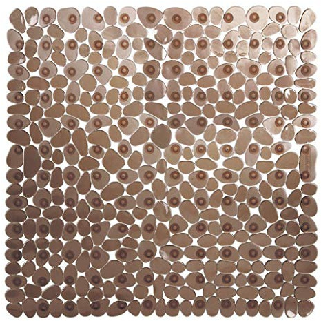 Tapis de sol de salle de bain motif galets antidérapant carré tapis de bain douche baignoire PVC tapis marron