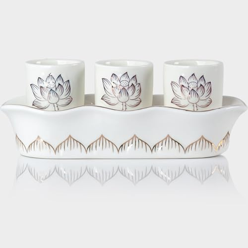 QINLANG Weiße buddhistische 3 Altartassen Set, Buddha Wasserbecher 3er Set Keramik Weihwasser Offering Cups für Altar