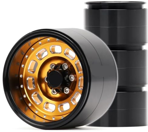 4 Stück 2,2 Beadlock-Felgen mit -5/-15 mm Offset und 12-mm-Sechskantaufnahme for RC 1/10 Axial SCX10 Wraith RR10 KM5 YETI Traxxas TRX4(Gold-Black 4Pcs)