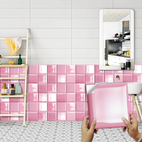 Dalle Pvc Adhesive Murale 20X20 Chaud Rose Stickers Cuisine Stickers Muraux Cuisine Carrelage Adhesif Mural Salle de Bain Dalle Pvc Adhesive Murale（10 Pièces）