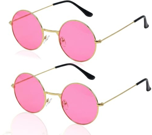 YIPFEN 2 Stück Runde Retro Hippie Kostüm Brille für Herren und Damen (Rosa)