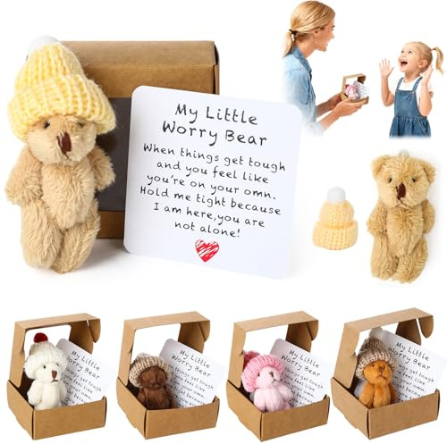5 Stück Pocket Hug Teddybär, Mini Stofftier Teddy Bear with Inspirierender Karten and Geschenkbox, Get a Hug Bear In Einer Box, Kleine Geschenke für Frauen, Kollegen, Weihnachten