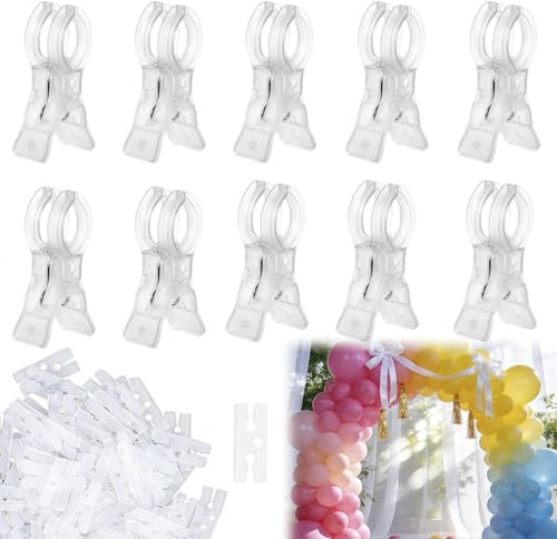 10Pcs Balloon Arch Clips, Durable Large Transparent Balloon Garland Clips | Plastic Heavy Duty Fast Knot Tools with 100 for Wedding Party Christmas Birthday Engagement Backdrop Crafts Decoration