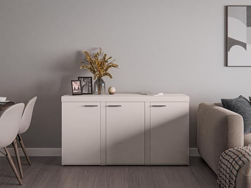 AXLIVING Sideboard Spacoro 3T Wohnzimmer – Stilvolle, Modern in Beige, 148,8 x 82 x 40,3 cm, 3 Türen, 6 Fächer