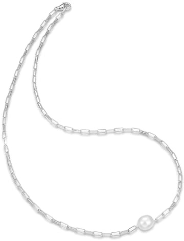 Schöner-SD Damen Kette 925 Silber Paperclip mit einer Süßwasserperle