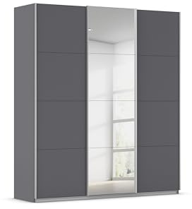 Rauch Möbel KULMBACH, Schwebetürenschrank, Grau metallic, Breite 203 cm | Kleiderschrank mit Schwebetüren, Schiebetüren, 3-türig, mit Spiegel, Zubehör Premium, Schlafzimmer, Jugendzimmer, Garderobe