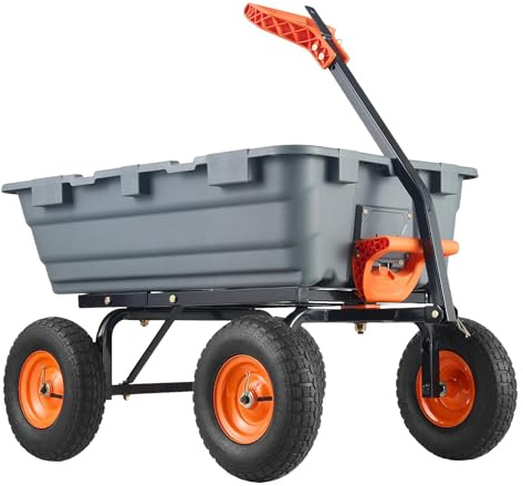 Gartenwagen 408 kg, Transportwagen Mit Kippfunktion, Kippschubkarre Mit Verstellbarer Griff, 10 Zoll Großer Luftlosen Reifen, Mehrzweck Schubkarre Für Outdoor, Werkzeuge, Pflanzen, Holzscheite