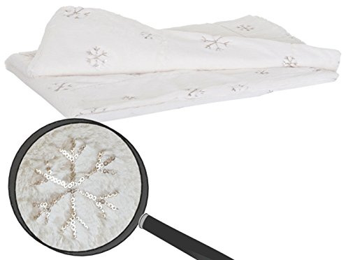 Mendler Wohndecke Schnee weiß Pailletten 150x120cm | Tagesdecke, Kuscheldecke, Sofadecke, flauschig