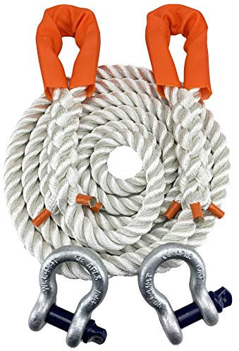 RopeServices UK 24mm Nylon 12 Tonne Tow Rope x 5 metres, 2 x 4.75 Tonne Shackles 4 x 4 - Recovery - Towing
