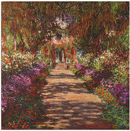 ARTland Wanddeko Wandbild Alu Verbundplatte für Innen & Outdoor Bild 40x40 cm Pflanzen Bäume Blumen Weg in Monets Garten in Giverny 1902 Impressionismus Claude Monet T6UD
