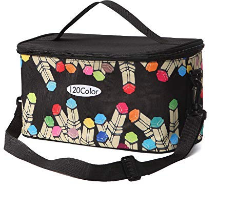 Toprema New Marker Pen Case Holder for 120 Markers Organizer Multifunctional Zipper Storage Carrying Bag with Pattern Black