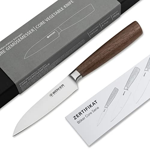 BÖKER SOLINGEN® Core Profi Gemüsemesser extrem scharf mit Holzgriff rostfrei - Premium Obstmesser mit gerader Edelstahl-Klinge 9 cm in Geschenk-Box, Braun