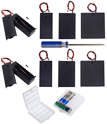 GTIWUNG 8Pcs AA Battery Holder with Switch and Cover, Black Plastic Batteries Case Box with Wires,1.5V/3V/4.5V/6V Holder with Leads, 2Pcs Cell Battery Storage Case