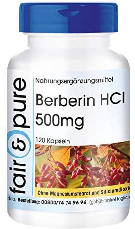 Fair & Pure Berberin HCL 500mg, 120 Kapseln, mit Zink, Nahrungsergänzungsmittel vegan ohne Magnesiumstearat, in Deutschland hergestellt