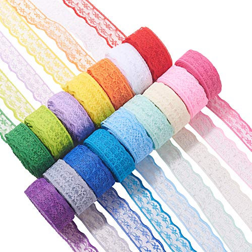 BENECREAT 20 Rollen 200 Meter gemischte Farben, 2,2 cm breit, Blumenmuster, Spitzenband auf Rolle, für Hochzeitsdekoration, Nähen, Haarschleifen, Geschenkverpackungen
