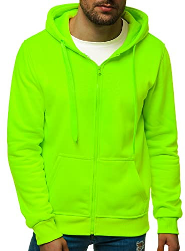 OZONEE Herren Kapuzenpullover Sweatjacke Sweatshirt Farbvarianten Kapuzenjacke Kapuzenpulli mit Reißverschluss Langarm Hoodie Sport Style Casual Fitness Training Basic 02B GRÜN-NEON L