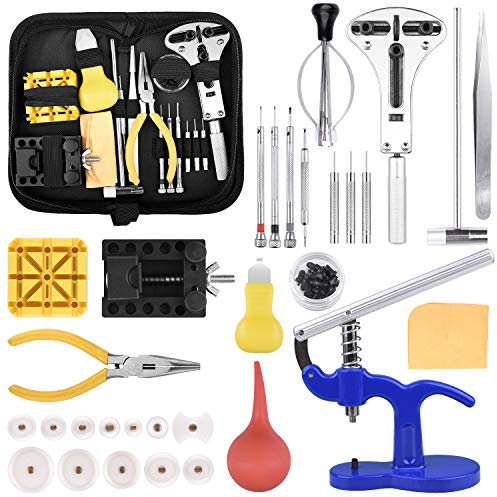 STARTOGOO Kit di Riparazione Orologi Strumenti di Ricambio Batteria per Orologio Strumenti orologeria Set di Strumenti di Orologi Cacciavite Apri Cassa Regolabile Per La Maggior Parte Orologi,