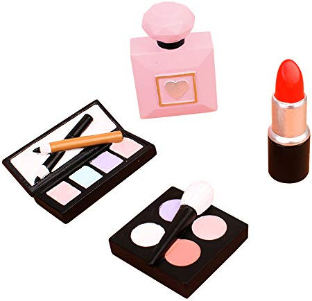 Ercadio 4 Pack Make up Cake Toppers Resin Cosmetics Lipstick Perfume Bottle Makeup Cake Decorations for Bridal Shower Bachelorette Birthday Party Decorations Supplies