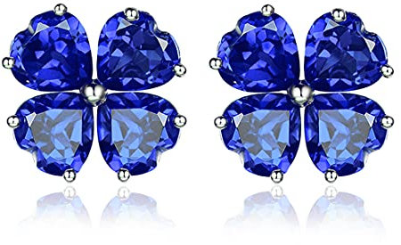 Boucles d'oreilles femme en argent, boucles d'oreilles pour bijoux de fille en argent 925 avec Saphir, Trèfle à quatre feuilles lucky clover, maman, cadeau de Noël