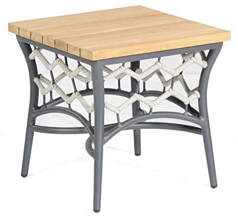 Sonnenpartner Lounge-Tisch Yale 45x45 cm Teak/Alu/Polyrope Silbergrau Beistelltisch