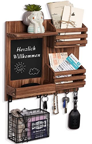 WPAJIRZO Schlüsselbrett mit Ablage & Briefhalter, Wand Schlüsselhaken Schlüsselboard Holz mit Kreidetafel Briefablage, Wandorganizer für Eingang, Wohnzimmer, Flur, Küche, Büro