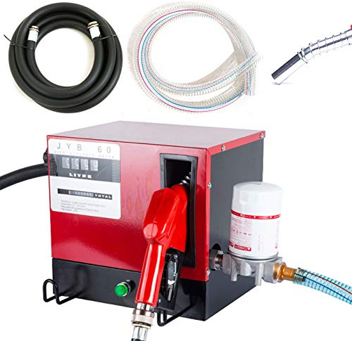 Dieselpumpe 550W Selbstansaugende Ölpumpe 60 L/min Heizölpumpe mit Zählwerk, Automatik Pistole und 2 Schläuche