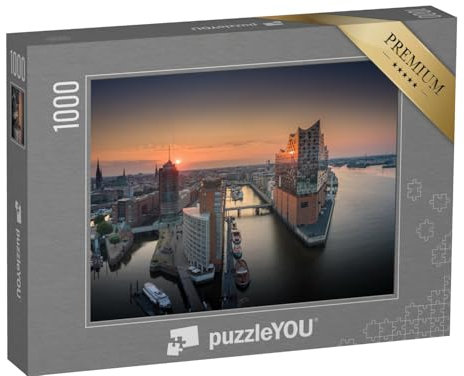 puzzleYOU: Puzzle 1000 Teile „Sonnenaufgang über Hamburg“ – aus der Puzzle-Kollektion Hamburg, Elbphilharmonie, Deutsche Städte