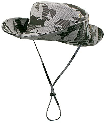 Damen Herren Outdoor Sonnenschutz Bucket Hut Fischerhut Baumwolle Two Way to Wear für Kopfumfang 55-62 cm Hellgrau Camouflage